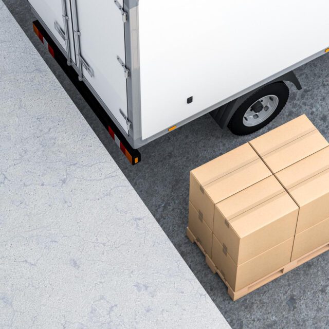 brown cardboard boxes euro pallet near cargo truck warehouse 3d rendering